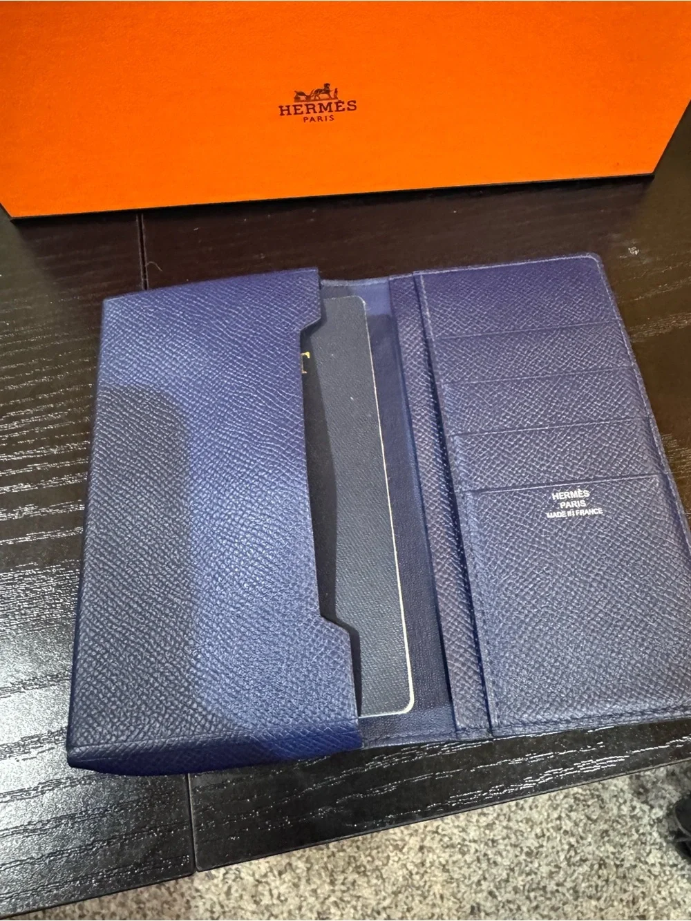 Hermes Indigo Blue Leather Wallet with Box, COA